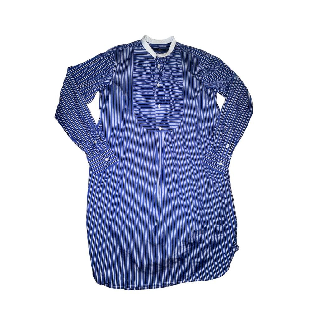 Polo Ralph Lauren Striped Bib Front Tunic Shirt Dress Cobalt Blue White Size 8